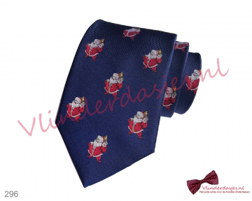 Kerst stropdas, blauw, Kerstman met bel - 296 - 0
