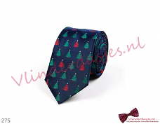 Kerst stropdas, blauw met rode en groene Kerstbomen - 275