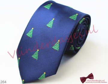 Kerst stropdas, blauw met Kerstbomen - 264 - 0