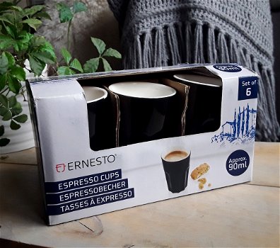 6 porseleinen espressobekers - zwart - nieuw - ernesto - 6
