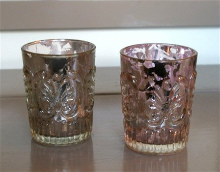 2 decoratieve glaasjes in armeluiszilver - stijl / waxinelichthouders - 0