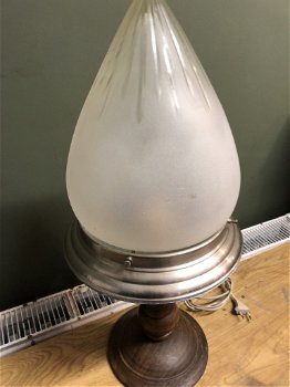 Prachtige Grote Art-Deco Lamp met geslepen glazen kap. - 1