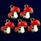 1 Red White Enamel Tibetan Gold Mushroom kettinghanger - 0