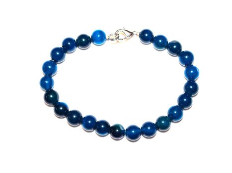 armband van 8 mm kralen blauwe jade met zilverkleurig slotje 20 cm lang, - 0