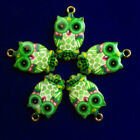 1 22x14x2mm Green Enamel Tibetan Gold Owl kettinghanger met goudkleurig oogje - 0