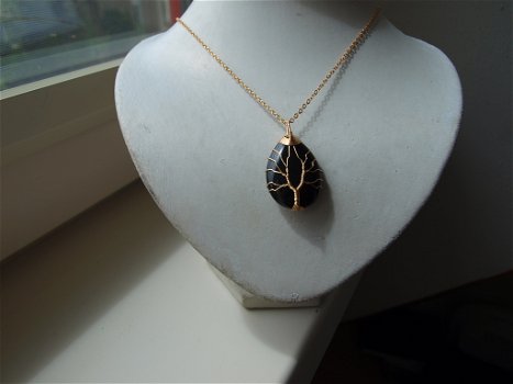 Black Onyx levensboom ketting - 1