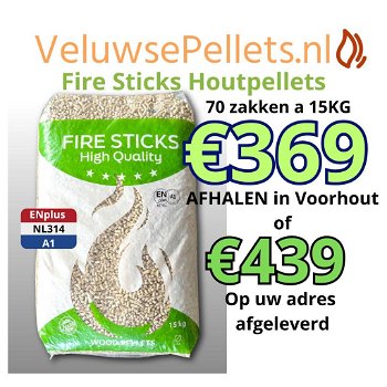 Fire Sticks houtpellets 100% naaldhout ENplus A1 70 zakken a 15KG €369 - 0