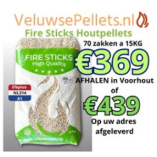 Fire Sticks houtpellets 100% naaldhout ENplus A1 70 zakken a 15KG €369