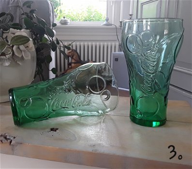 6x Coca cola glas / glazen - groen / groenachtig glas - 3