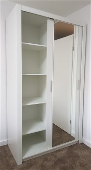 NIEUW Moderne Mat witte kledingkast met spiegeldeuren 120 cm breed | Incl. inhoud | MONTAGE MOGELIJK - 6