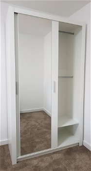 NIEUW Moderne Mat witte kledingkast met spiegeldeuren 120 cm breed | Incl. inhoud | MONTAGE MOGELIJK - 7
