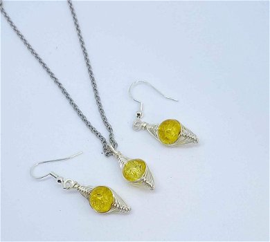 gele glas kralen sieraden set - 3