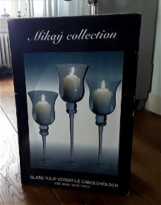 Hoge glazen tulpvormige kandelaars (mikay collection) nieuw