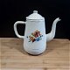 Emaille koffiepot theepot wit met bloemen - 1 - Thumbnail