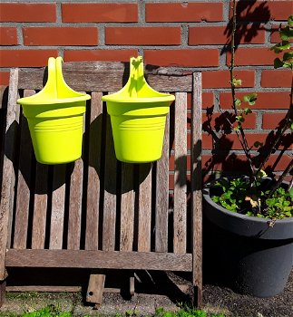 2x balkonbakken - plantenhangers - bloemenhangers - lime - kunststof - 0