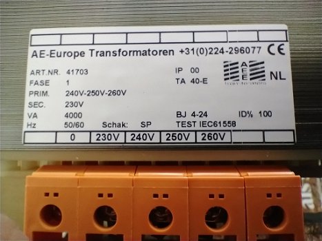 Spaartrafo 230/240/250/260V 4000VA (alternatief KUBIE) - 0