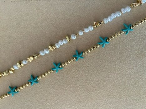 Ketting set van 2 met parels en zeesterren boho ibiza zomer - 0