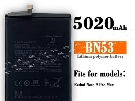 New battery BN53 5020mAh/19.42WH 3.87V for Xiaomi Redmi Note 9 Pro Max - 0