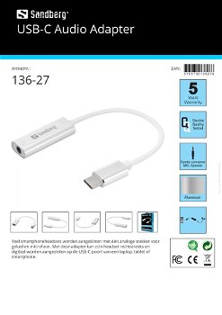 USB-C Audio Adapter geschikt voor alle merken en modellen - 1