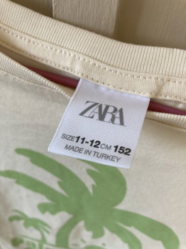 ZARA t-shirt roomwit/zacht geel met groen Palm print (mt.152) - 2