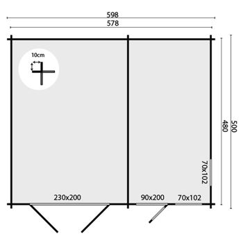 Tuinhuis-Blokhut garage MOA: 598 x 500 cm - 1