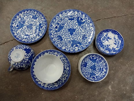 41-delig blauw wit servies porselein - 1