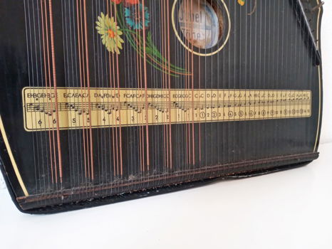 Mooi beschilderde antieke tafelharp citer zither - 4