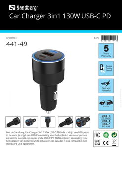 Car Charger 3in1 130W USB-C PD werkt in auto en vrachtwagen vrachtauto - 6