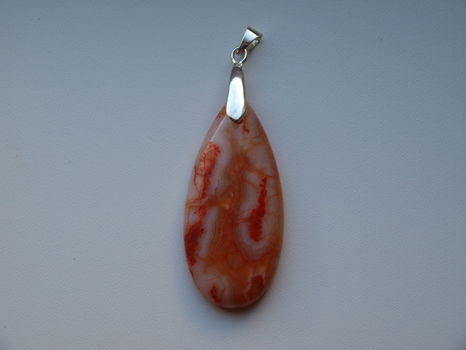 48x22x7mm Orange Crazy Lace Agate kettinghanger met zilverkleurig klemmetje - 0