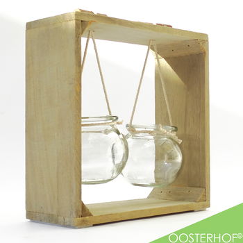 Houten Raam Decoratie met Hangende Glazen Potjes Vierkant - 20 x 20 x 8 cm - 3