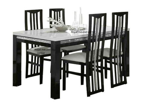 Eettafel Chrome Hoogglans MDF zwart wit-Blok poten-sale - 1