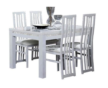 Eettafel Chrome Hoogglans MDF zwart wit-Blok poten-sale - 2