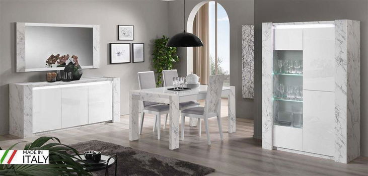 Aanbieding-Eettafel Victoria hoogglans wit marmer - 2