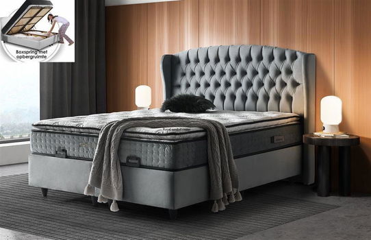 Boxspring Anatolia 160x200 cm Grijs opbergbed set-SALE - 0