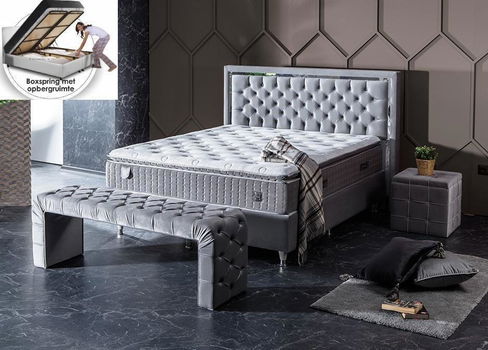 Grijs-Boxspring Valencia opbergbed set Snel leverbaar-sale - 0