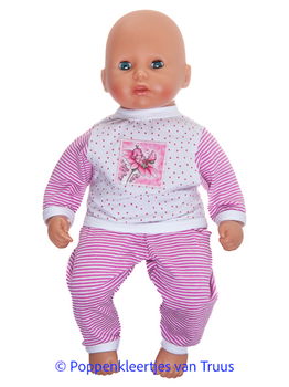 Annabel 36 cm Pyjama roze/wit/streepjes/bloem - 0