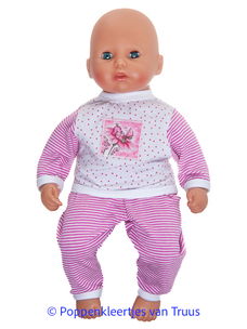 Annabel 36 cm Pyjama roze/wit/streepjes/bloem