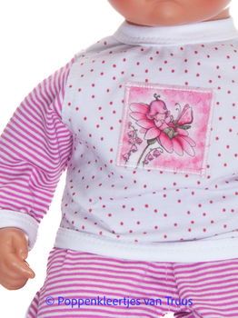 Annabel 36 cm Pyjama roze/wit/streepjes/bloem - 1