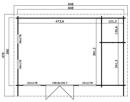 Tuinhuis-Blokhut Japan: 608 x 390 cm - 1