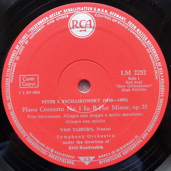 LP - Tschaikovsky - Concerto No. 1 - Van Cliburn - RCA Red Label - 1