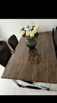 Eettafel hout + glas + 4 stoelen - 3