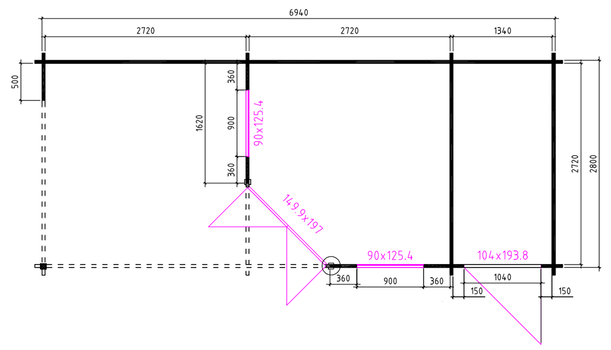 Tuinhuis-Blokhut 4355 Z Plus: 714 x 300 x 272 (h) cm - 4