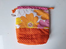 Projectbag retro bloemen roze oranje 18x17 cm