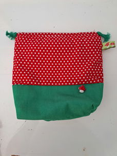 Projectbag rood met witte stipjes en paddestoel