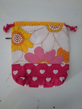 Projectbag retro bloemen roze geel 22x21cm - 0