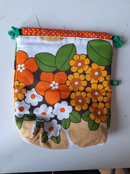 Projectbag 22x21 cm retro bloemen oranje geel - 0