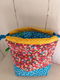 Projectbag 22x21 cm met schattige kleine bloemetjes op rode en blauwe ondergrond - 1 - Thumbnail