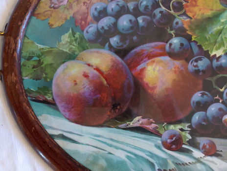 Kleurrijk vintage dienblad met schildering van fruit - 2