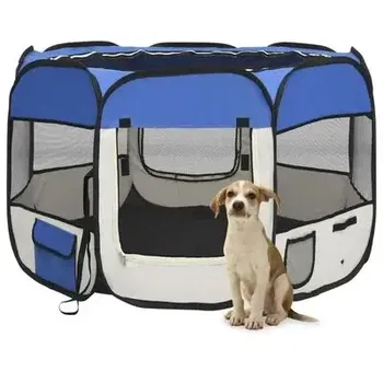 Opvouwbare puppybox met draagtas blauw 90x90x58 cm - 0