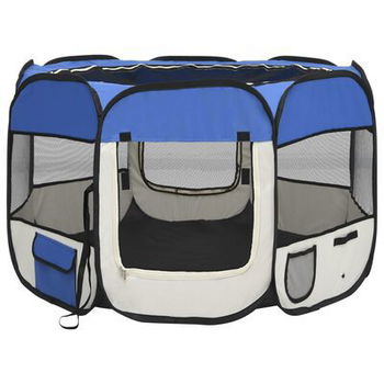 Opvouwbare puppybox met draagtas blauw 90x90x58 cm - 1